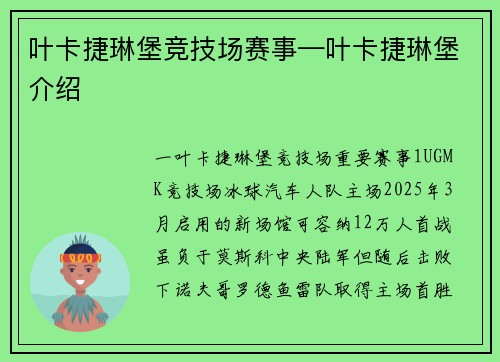 叶卡捷琳堡竞技场赛事—叶卡捷琳堡介绍